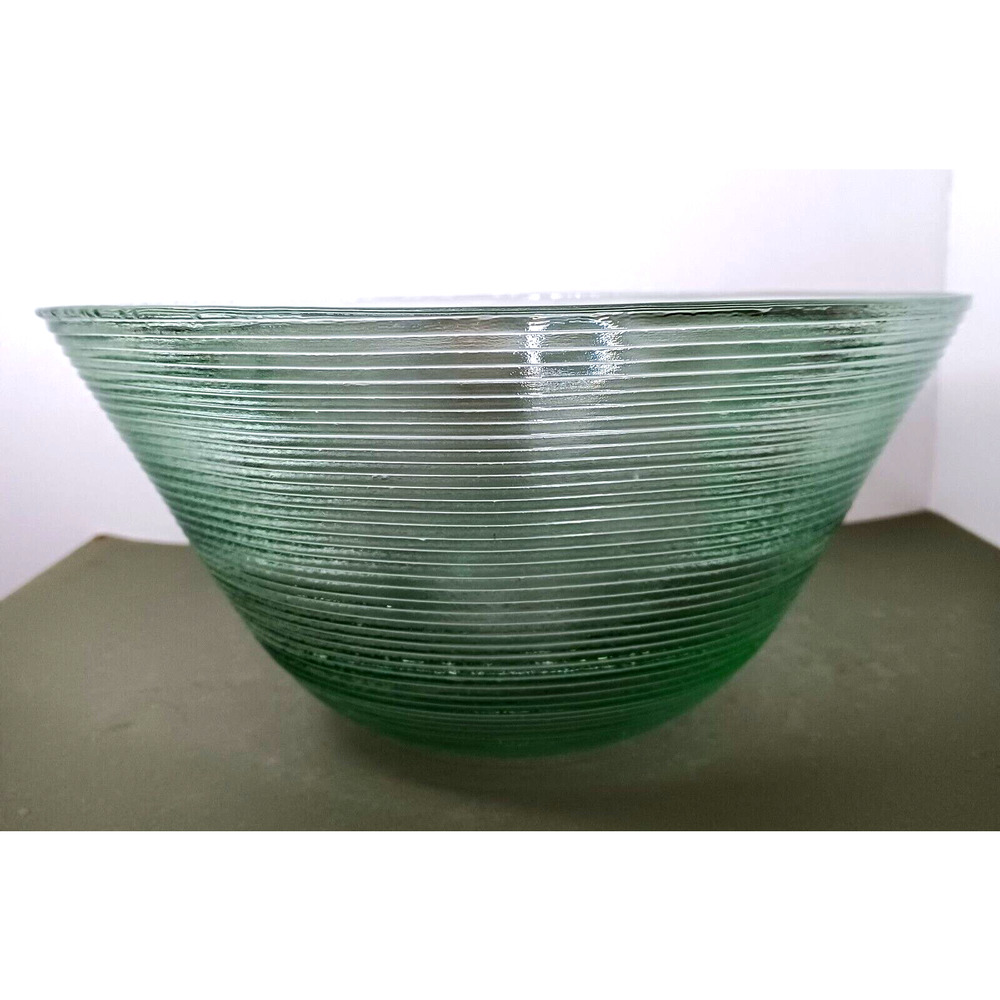 Ecoglass Spain Ribbed Bowl Recycled Green Glass Salad Punch Fruit 12"W x 5"H New